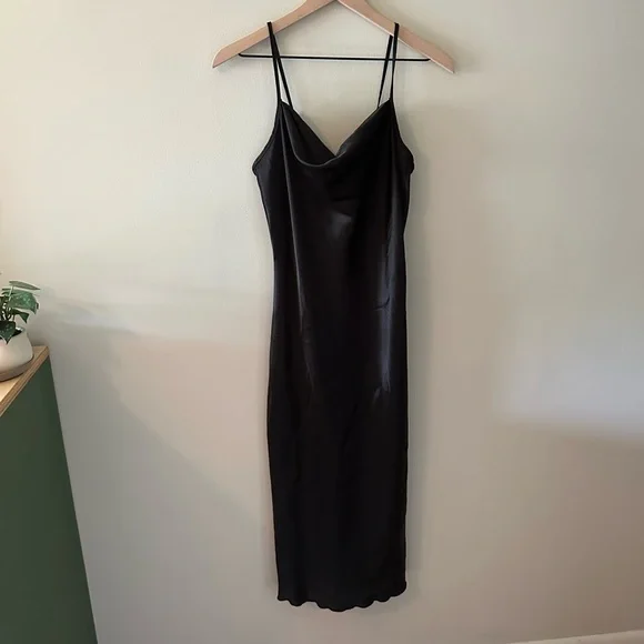 bebe black slip dress Bebe Women's Drape Front Sleeveless Satin Midi Dress main image 1